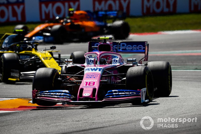 Lance Stroll, Racing Point RP19, leads Nico Hulkenberg, Renault R.S. 19