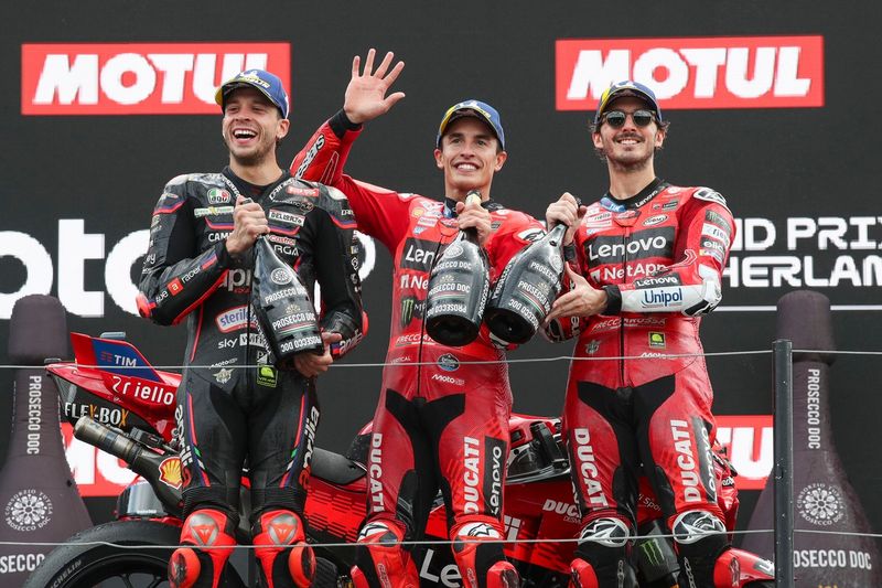 Francesco Bagnaia, Ducati Team, Marco Bezzecchi, Aprilia Racing, Marc Marquez, Ducati Team