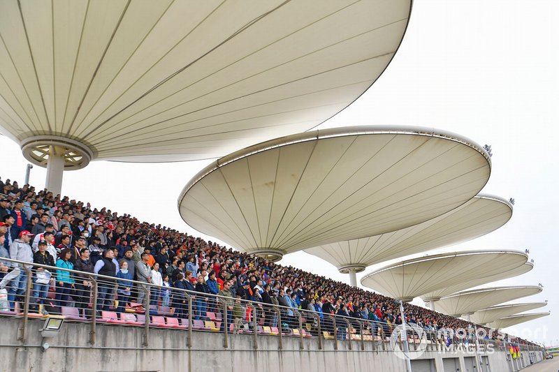 Fans in the enormous grandstand