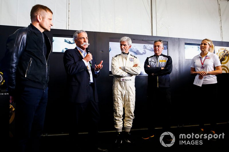Chase Carey, Damon Hill y Mario Isola, Pirelli Motorsport
