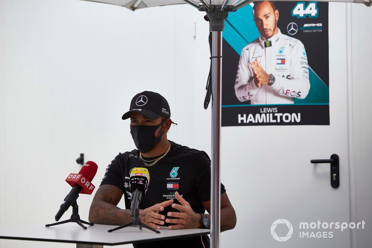 Lewis Hamilton, Mercedes-AMG Petronas F1 speaks to the media
