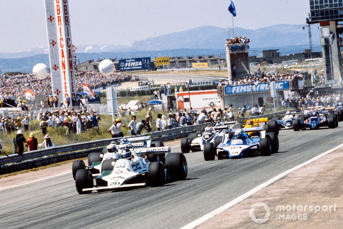 Start zum GP Spanien 1980 in Jarama: Carlos Reutemann, Williams FW07B, führt