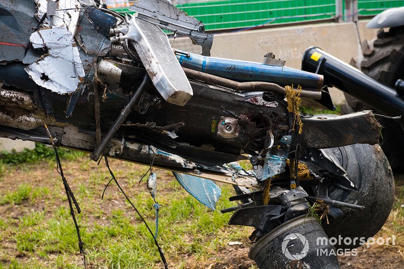 The crashed car of Fernando Alonso, McLaren MP4-31