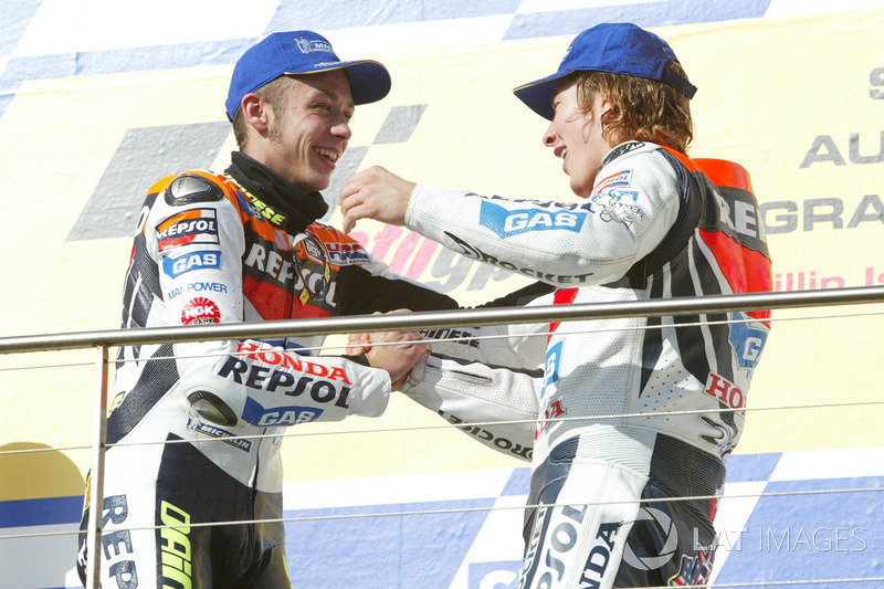 Podium: le vainqueur Valentino Rossi, Repsol Honda Team, troisième place Nicky Hayden, Repsol Honda Team