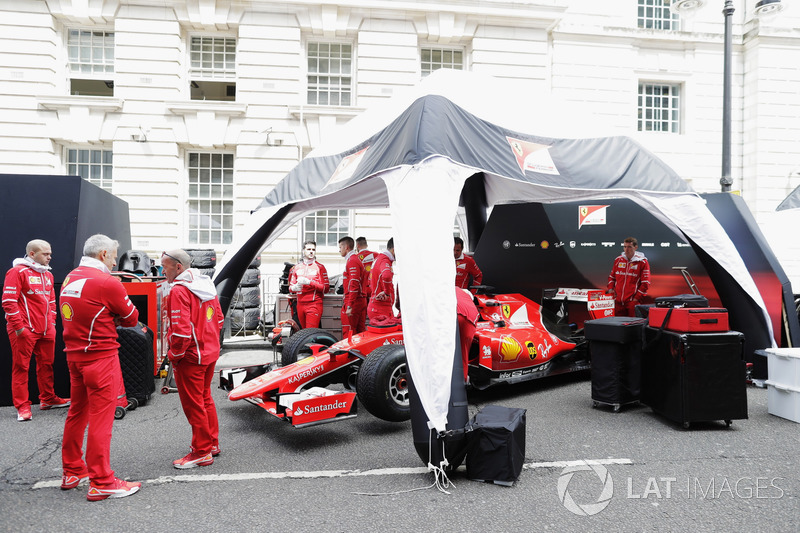 The Ferrari team prepare for the London street demonstration