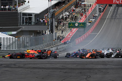 Max Verstappen, Red Bull Racing RB13 collides at the start of the race