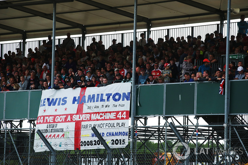 A Lewis Hamilton, Mercedes AMG F1, banner in a grandstand
