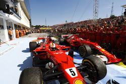 Sebastian Vettel, Ferrari SF70H, Kimi Raikkonen, Ferrari SF70H, stop in parc ferme after finishing one-two