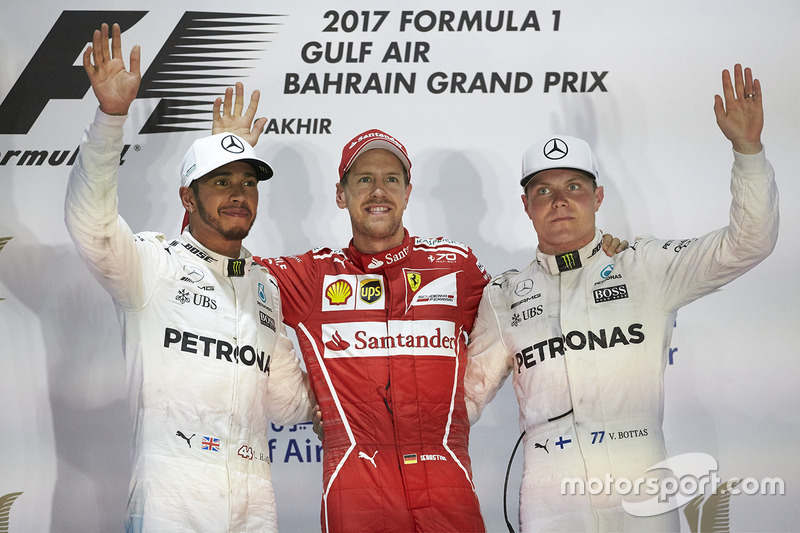 Podium: 1. Sebastian Vettel, Ferrari; 2. Lewis Hamilton, Mercedes AMG F1; 3. Valtteri Bottas, Merced