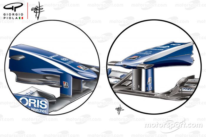Comparación de las partes de arco del Williams FW32 (derecha) y FW31 (izquierda)