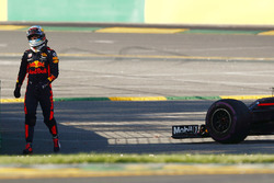 Daniel Ricciardo, Red Bull Racing RB13, walks away from his car after stopping on track