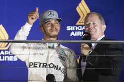 Lewis Hamilton, Mercedes AMG F1 W07 Hybrid with Martin Brundle