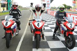 Honda Ladies Race: winner Soundari A, second place Pooja Dabhi and third place Aishwarya Pissay