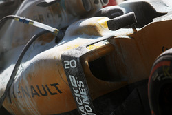 The burned car of Kevin Magnussen, Renault Sport F1 Team RS19