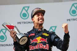 Race winner Daniel Ricciardo, Red Bull Racing celebrates on the podium