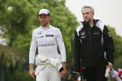 Jenson Button, McLaren with Adam Cooper, McLaren Press Officer