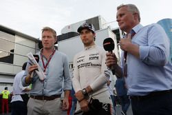 (L to R): Simon Lazenby, Sky Sports F1 TV Presenter with Sergio Perez, Sahara Force India F1 and Johnny Herbert, Sky Sports F1 Presenter