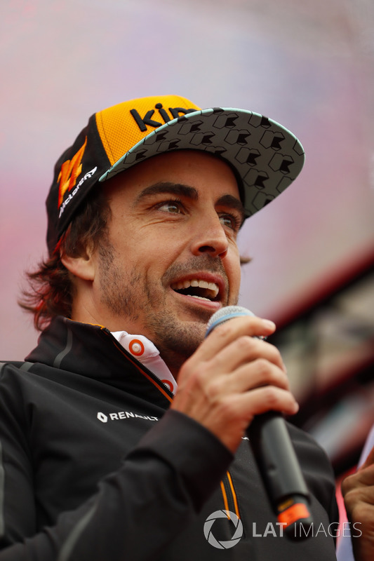 Fernando Alonso, McLaren, is interviewed on stage