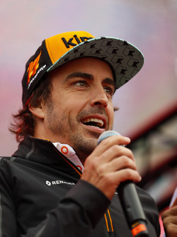 Fernando Alonso, McLaren, is interviewed on stage