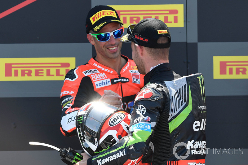 Podium: race winner Jonathan Rea, Kawasaki Racing, third place Marco Melandri, Aruba.it Racing-Ducati SBK Team