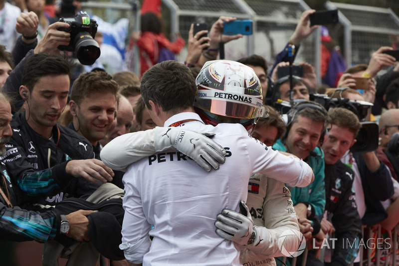 Lewis Hamilton, Mercedes AMG F1, 1st position, celebrates victory in Parc Ferme