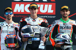 Podium STK1000: race winner Markus Reiterberger, second place Roberto Tamburini, third place Maximilian Scheib