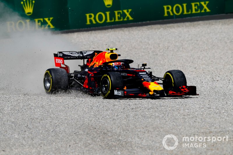 Pierre Gasly, Red Bull Racing RB15, heads through a gravel trap
