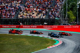 Lewis Hamilton, Mercedes AMG F1 W10, Valtteri Bottas, Mercedes AMG W10, Sebastian Vettel, Ferrari SF90, Max Verstappen, Red Bull Racing RB15, Charles Leclerc, Ferrari SF90, en Pierre Gasly, Red Bull Racing RB15