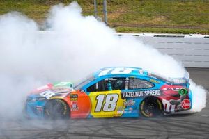 Kyle Busch, Joe Gibbs Racing, Toyota Camry M&M's Hazelnut, celebrates after winning the Pocono 400