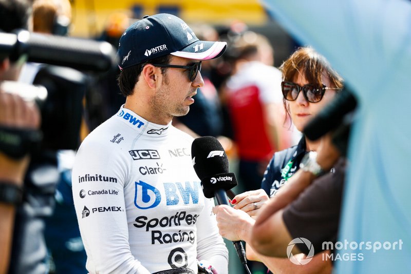 Sergio Perez, Racing Point, is interviewed after Qualifying
