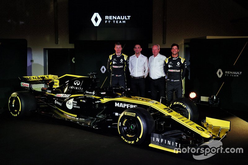 Daniel Ricciardo, Renault Sport F1 Team, Nico Hulkenberg, Renault Sport F1 Team, Cyril Abiteboul, Renault Sport F1 Managing Director, Jerome Stroll, Renault Sport F1 President