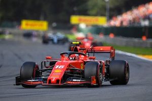 Charles Leclerc, Ferrari SF90, leads Sebastian Vettel, Ferrari SF90