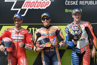 Il vincitore della gara Marc Marquez, Repsol Honda Team, il secondo classificato Andrea Dovizioso, Ducati Team, il terzo classificato Jack Miller, Pramac Racing