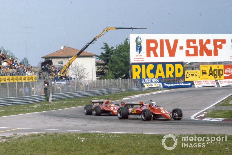  Didier Pironi, Ferrari 126C2, lidera sobre Gilles Villeneuve, Ferrari 126C2