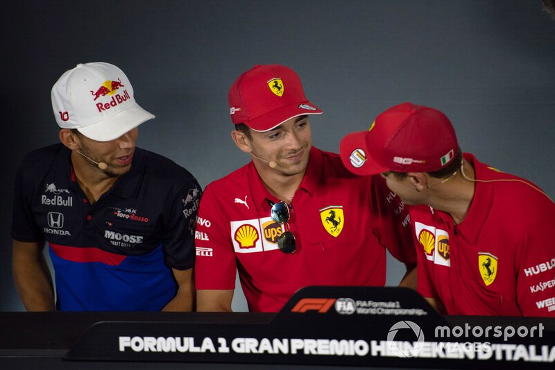 Pierre Gasly, Toro Rosso, Charles Leclerc, Ferrari and Sebastian Vettel, Ferrari in the Press Conference