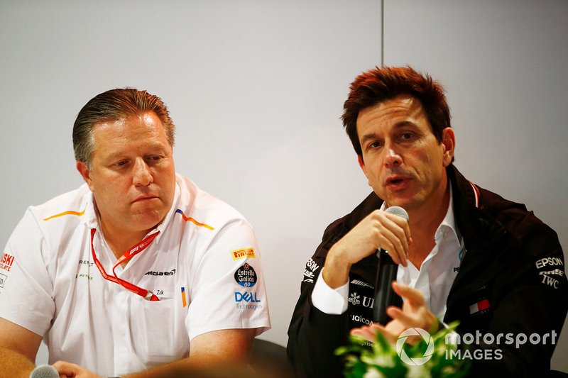 Zak Brown, Executive Director, McLaren, and Toto Wolff, Executive Director (Business), Mercedes AMG