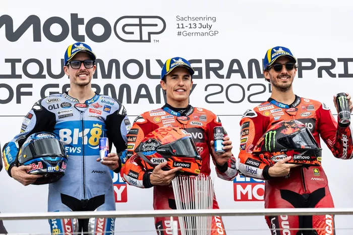 Podium: Race winner Marc Marquez, Ducati Team, second place Alex Marquez, Gresini Racing, third place Francesco Bagnaia, Ducati Team
