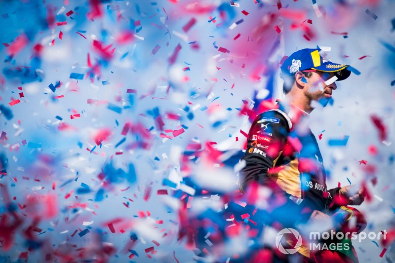 Antonio Felix da Costa, DS Techeetah, 2nd position, celebrates on the podium