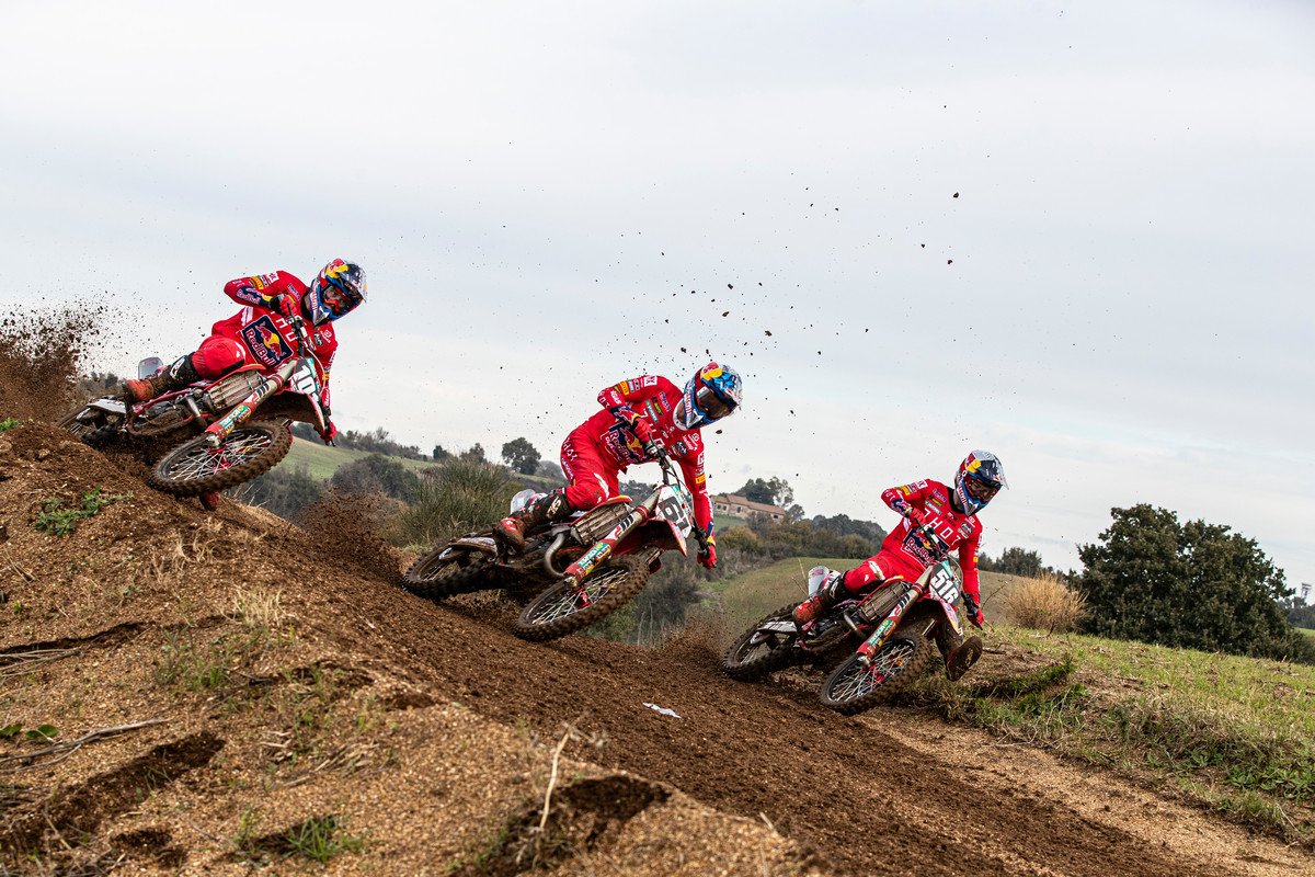 Mattia Guadagini, Jorge Prado en Simon Langenfelder, Red Bull GasGas Factory Racing