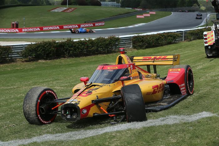 El monoplaza dañado de Ryan Hunter-Reay, Andretti Autosport Honda