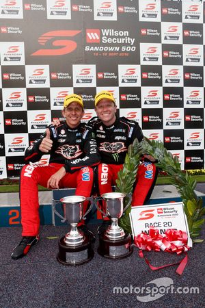 Podium: race winners Garth Tander and Warren Luff, Holden Racing Team