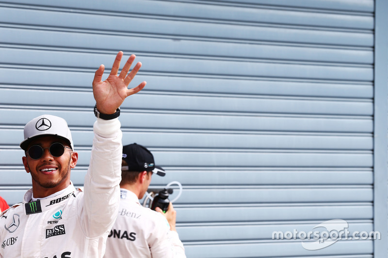 Lewis Hamilton, Mercedes AMG F1 celebrates his pole position in parc ferme