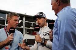 (L to R): Simon Lazenby, Sky Sports F1 TV Presenter with Sergio Perez, Sahara Force India F1 and Johnny Herbert, Sky Sports F1 Presenter