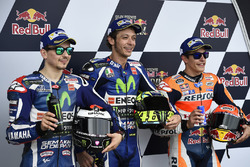 Polesitter Valentino Rossi, Yamaha Factory Racing, second place Jorge Lorenzo, Yamaha Factory Racing, third place Marc Marquez, Repsol Honda Team