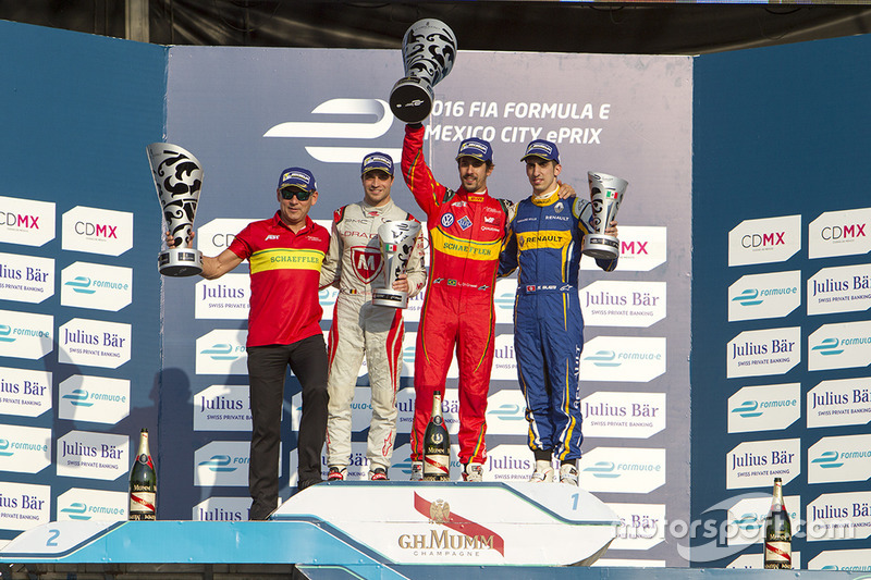 Podio: Ganador Lucas di Grassi, ABT Schaeffler Audi Sport, segundo lugar Jérôme d'Ambrosio, Dragon Racing y tercer lugar Sébastien Buemi, Renault e.Dams