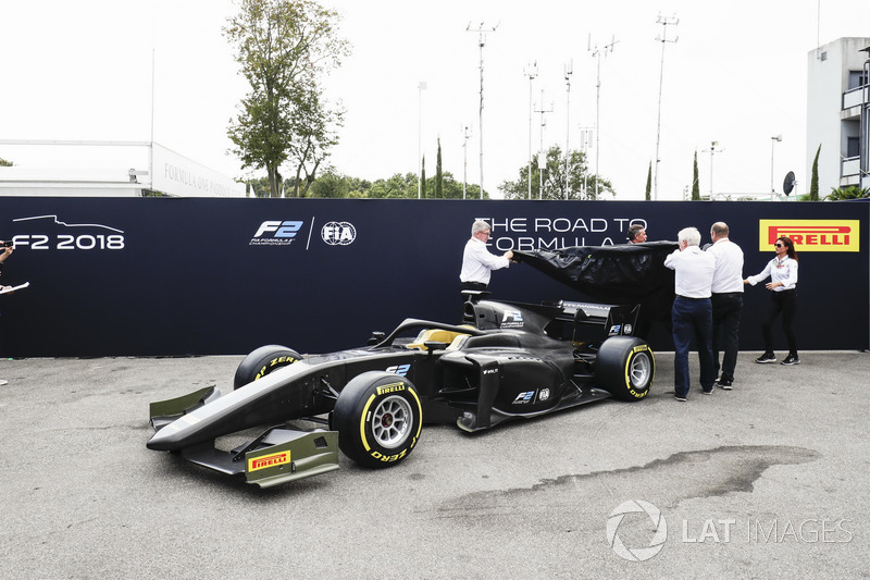 The new 2018 F2 car is unveiled in the paddock