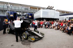 The new F2 car is unveiled by Ross Brawn and Charlie Whiting