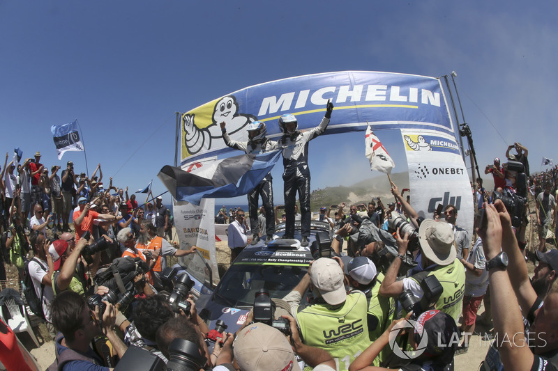 Podium: Winner Ott Tänak, Martin Järveoja, M-Sport, Ford Fiesta WRC
