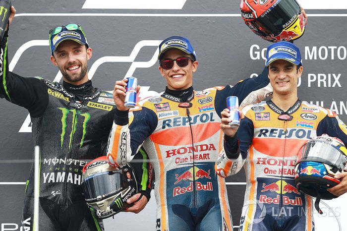 Podio: 1º Marc Márquez, 2º Jonas Folger, 3º Dani Pedrosa