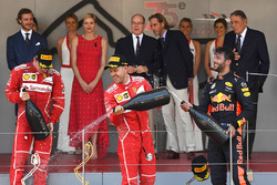 Sebastian Vettel, Ferrari; Kimi Räikkönen, Ferrari; Daniel Ricciardo, Red Bull Racing